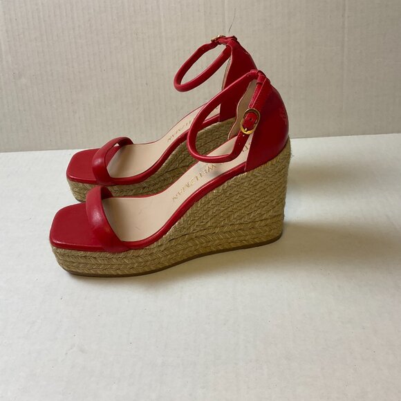 Stuart Weitzman Wedge Sandals US 7.5 Red Woven Platform Heel - Picture 4 of 8